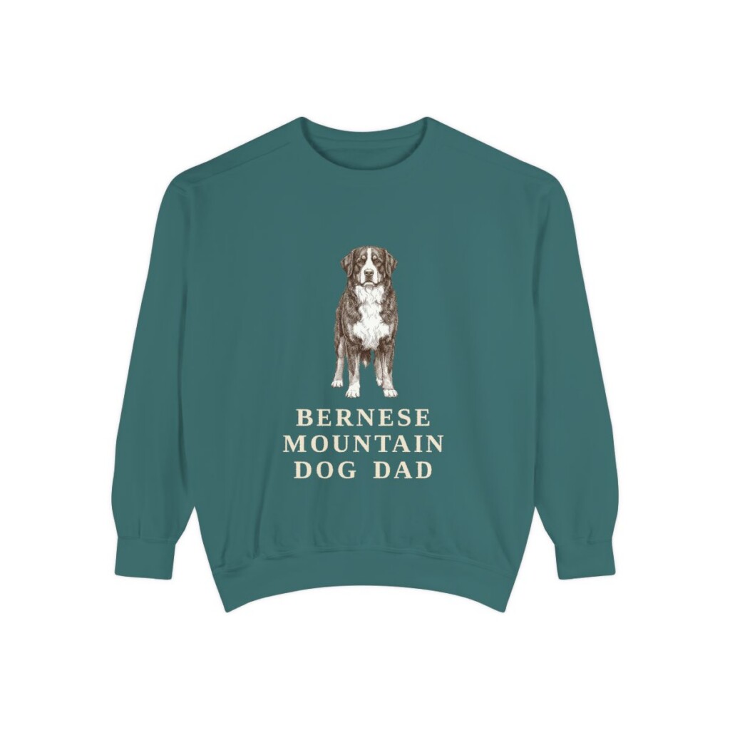 Bernese Mountain Dog Dad Sweatshirt, Blue Spruce, front view