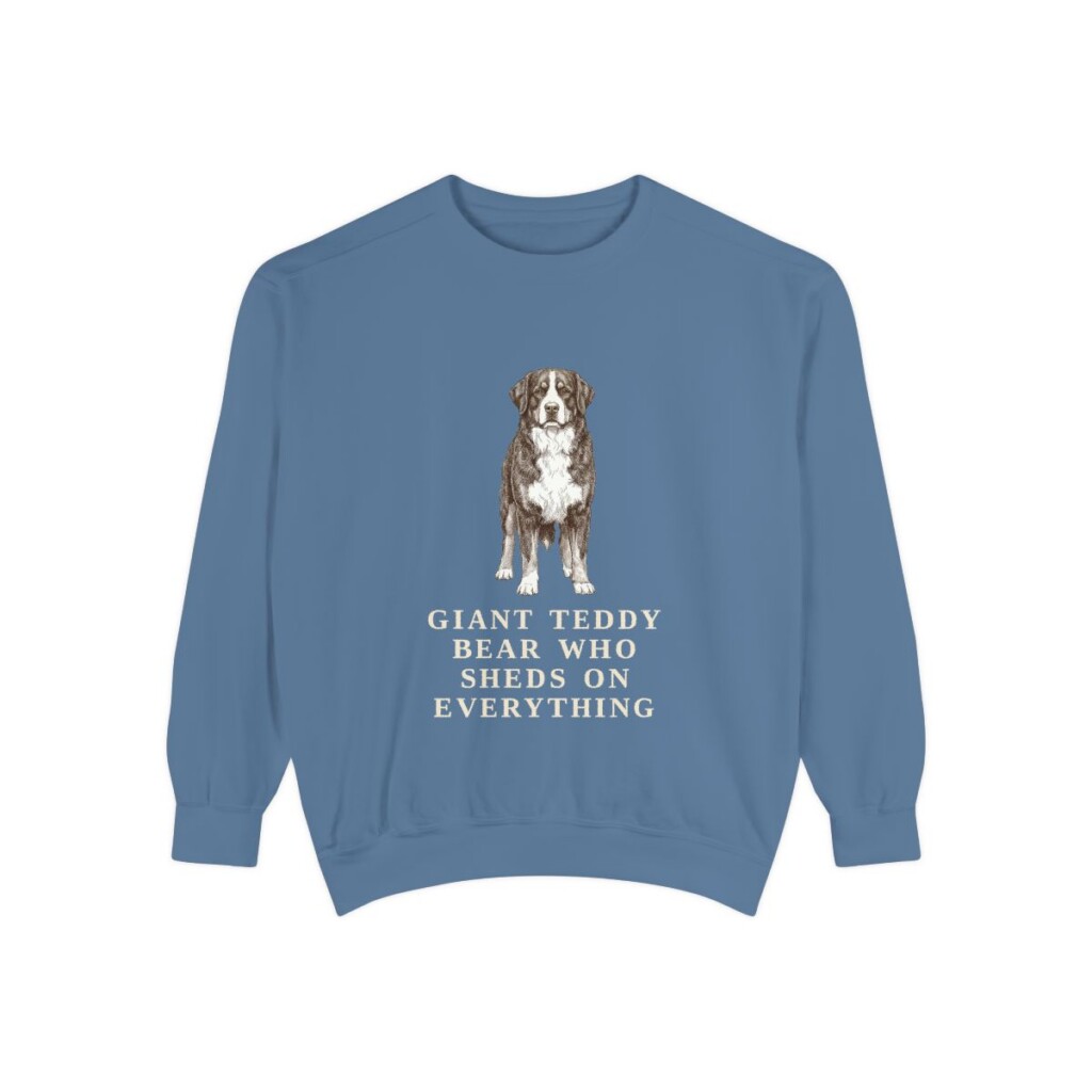 Bernese Mountain Dog Humor Sweatshirt, Blue Jean, front view