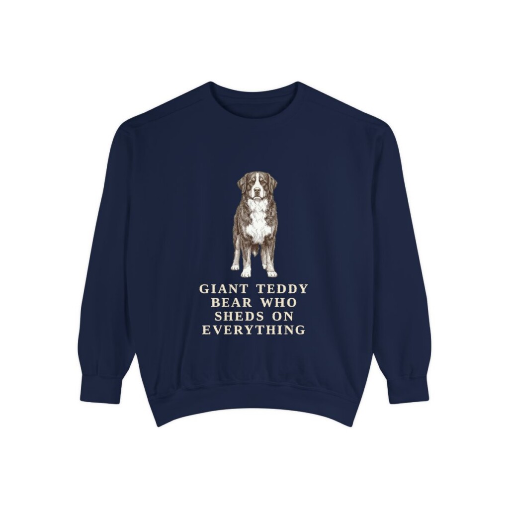 Bernese Mountain Dog Humor Sweatshirt, True Navy, front view