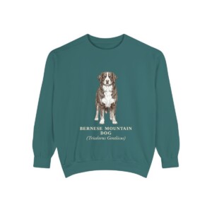 Bernese Mountain Dog Latin Sweatshirt, Blue Spruce, front view