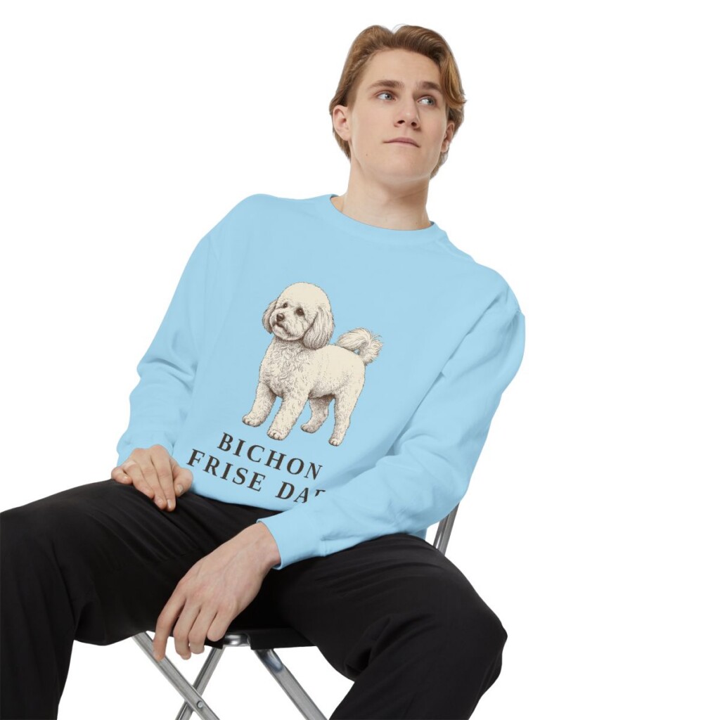 Bichon Frise Dad Sweatshirt, Chambray, person 1 context