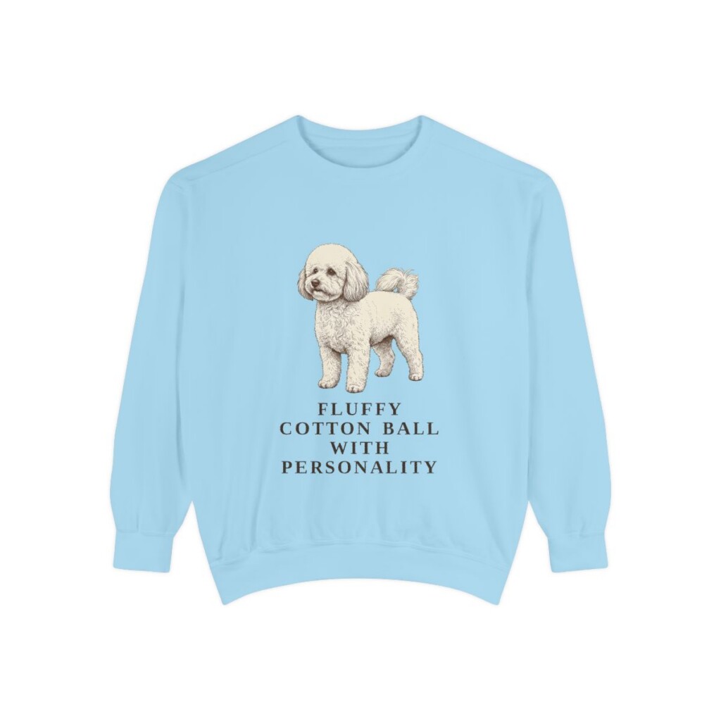 Bichon Frise Humor Sweatshirt, Chambray, front view