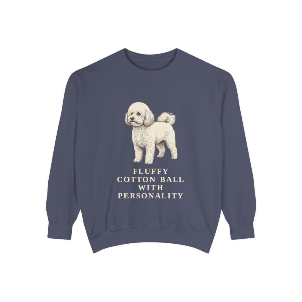 Bichon Frise Humor Sweatshirt, Denim, front view