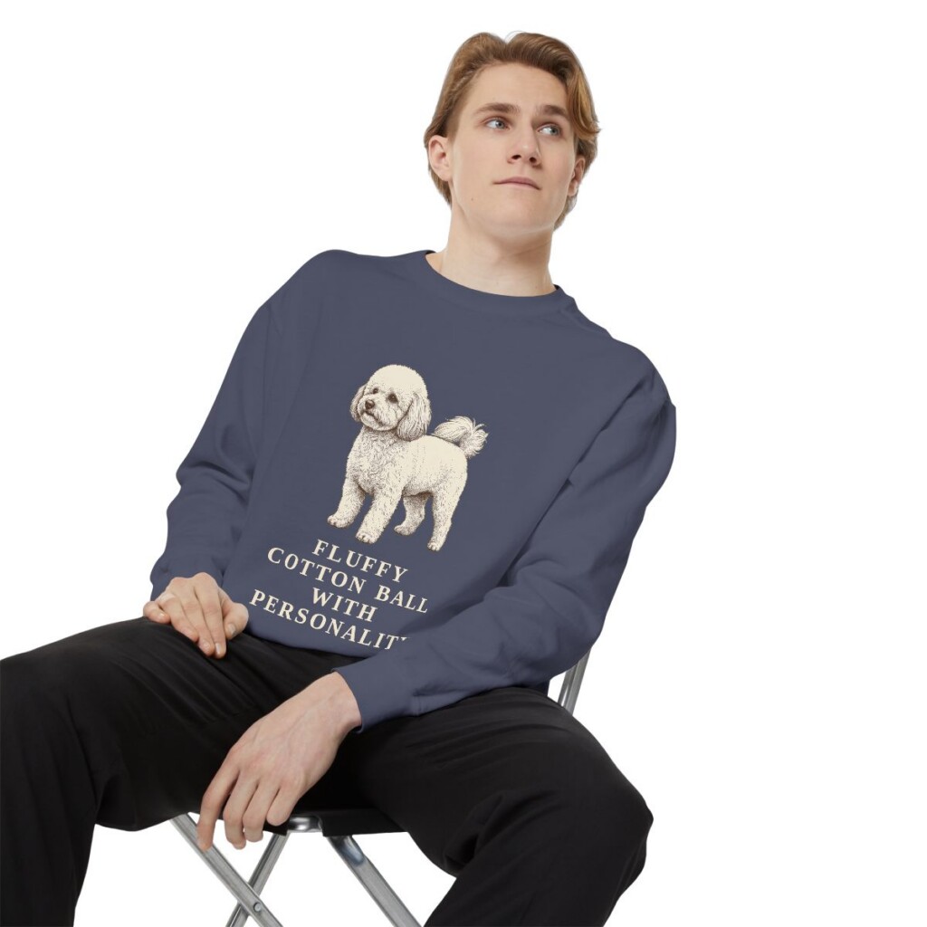 Bichon Frise Humor Sweatshirt, Denim, person 1 context
