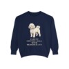 Bichon Frise Humor Sweatshirt, True Navy, front view
