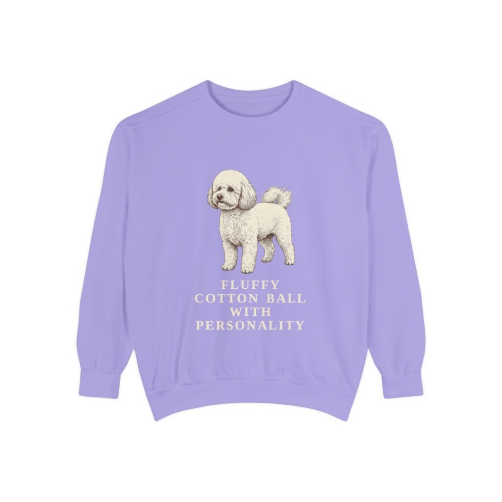 Bichon Frise Humor Sweatshirt, Violet, front view