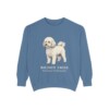 Bichon Frise Latin Sweatshirt, Blue Jean, front view
