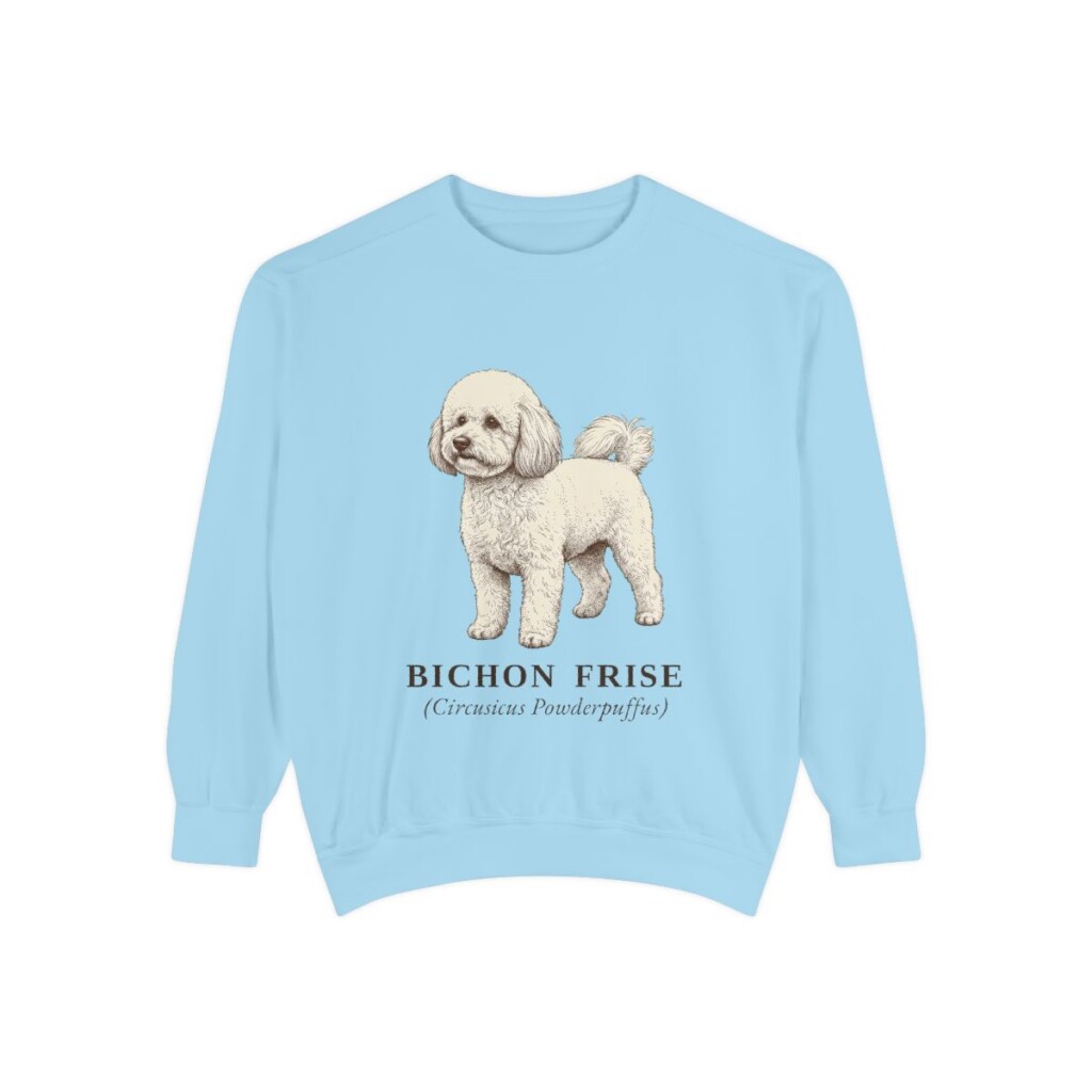 Bichon Frise Latin Sweatshirt, Chambray, front view