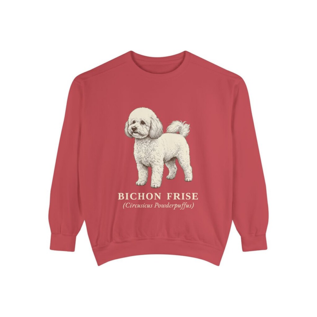 Bichon Frise Latin Sweatshirt, Crimson, front view
