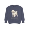 Bichon Frise Latin Sweatshirt, Denim, front view