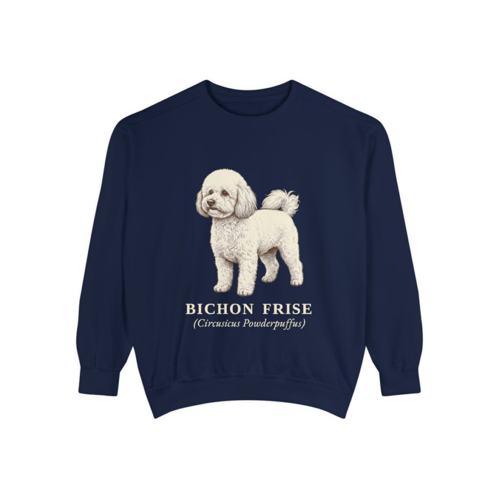 Bichon Frise Latin Sweatshirt, True Navy, front view
