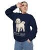 Bichon Frise Latin Sweatshirt, True Navy, person 2 context