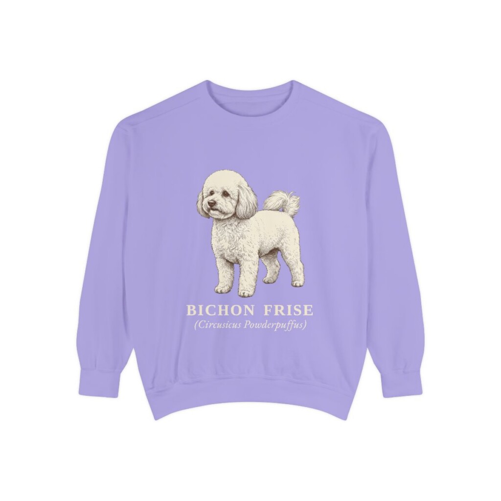 Bichon Frise Latin Sweatshirt, Violet, front view