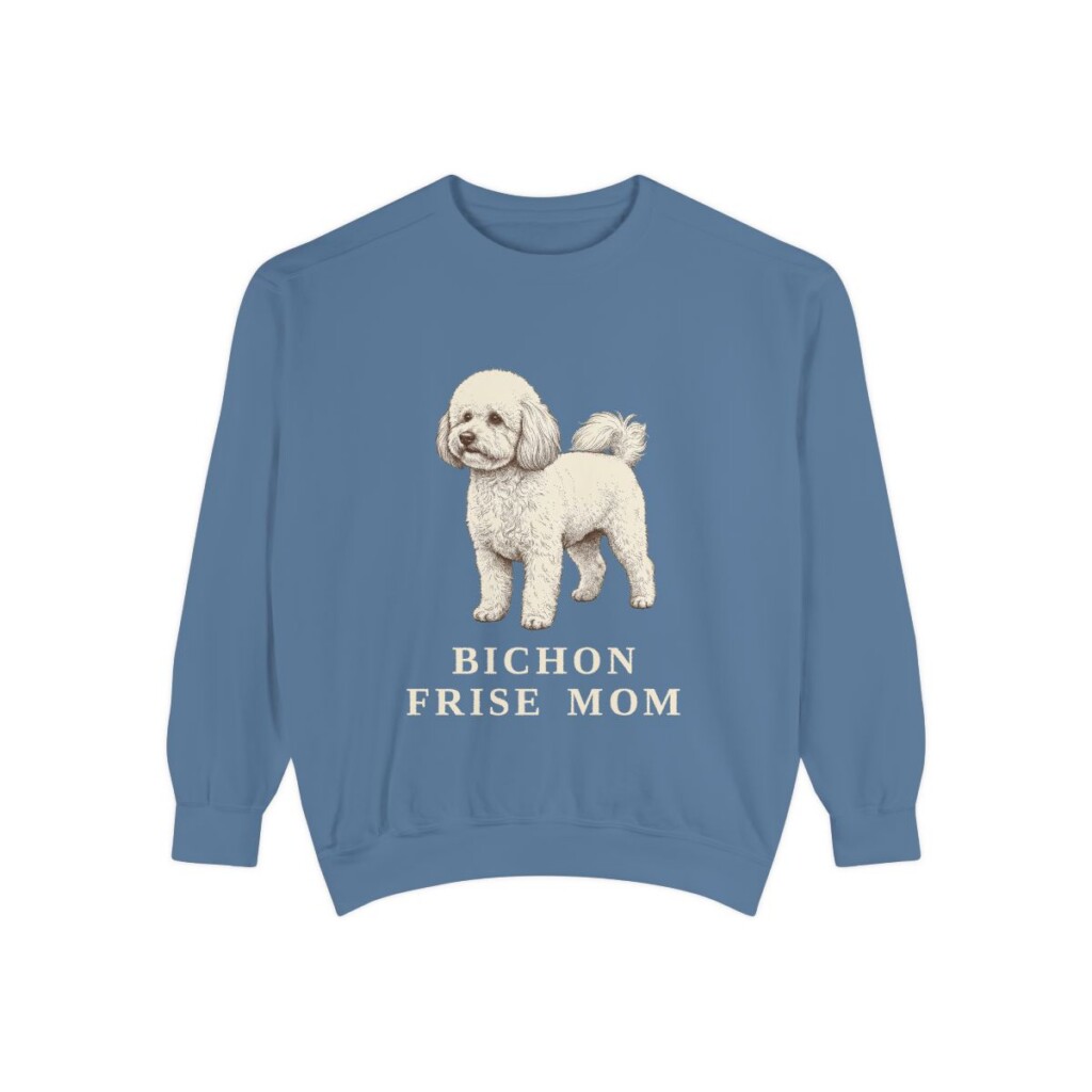 bichon-frise-sweatshirt-mom-blue-jean Bichon Frise Mom Sweatshirt, Blue Jean, front view