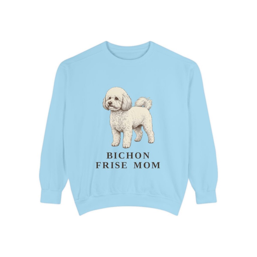 bichon-frise-sweatshirt-mom-chambray Bichon Frise Mom Sweatshirt, Chambray, front view