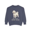 bichon-frise-sweatshirt-mom-denim Bichon Frise Mom Sweatshirt, Denim, front view