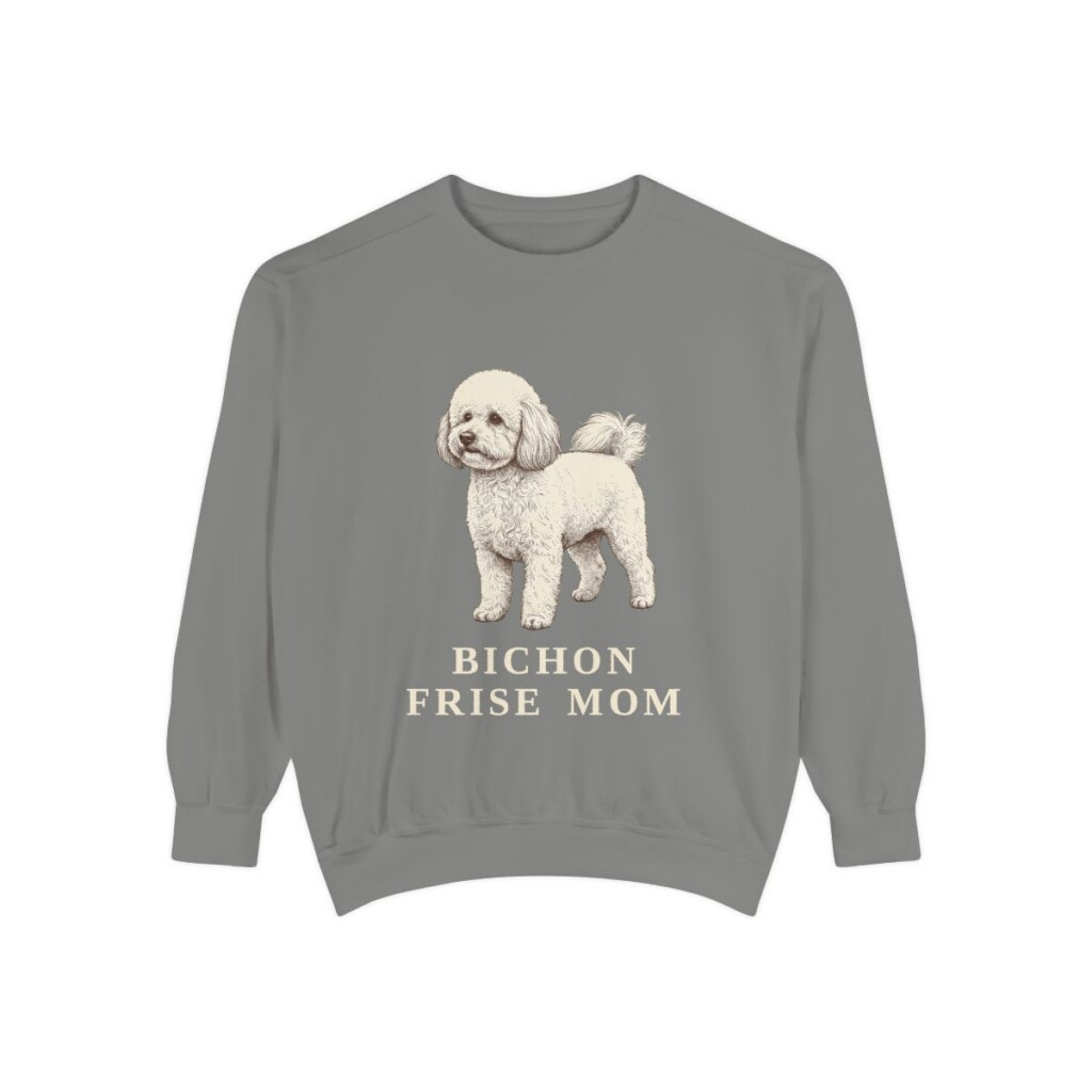 bichon-frise-sweatshirt-mom-grey Bichon Frise Mom Sweatshirt, Grey, front view