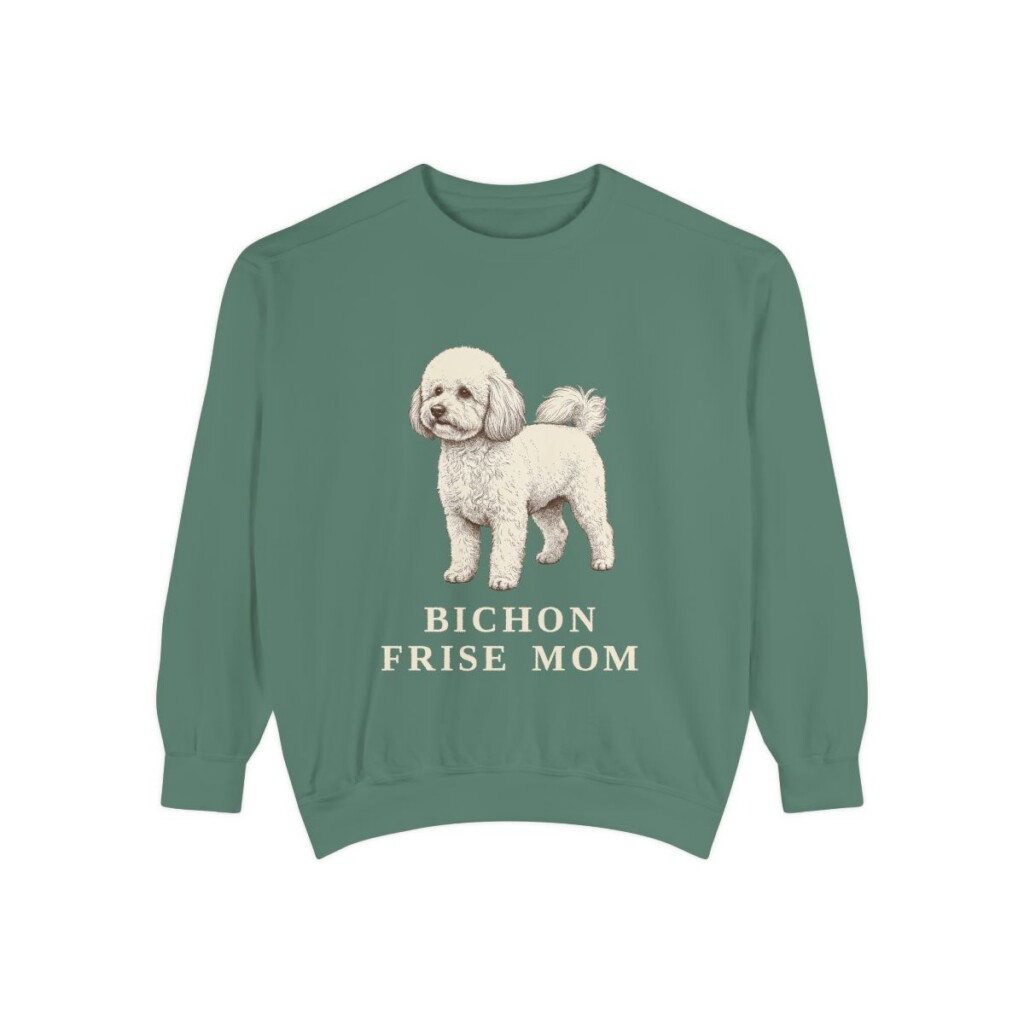 bichon-frise-sweatshirt-mom-light-green Bichon Frise Mom Sweatshirt, Light Green, front view