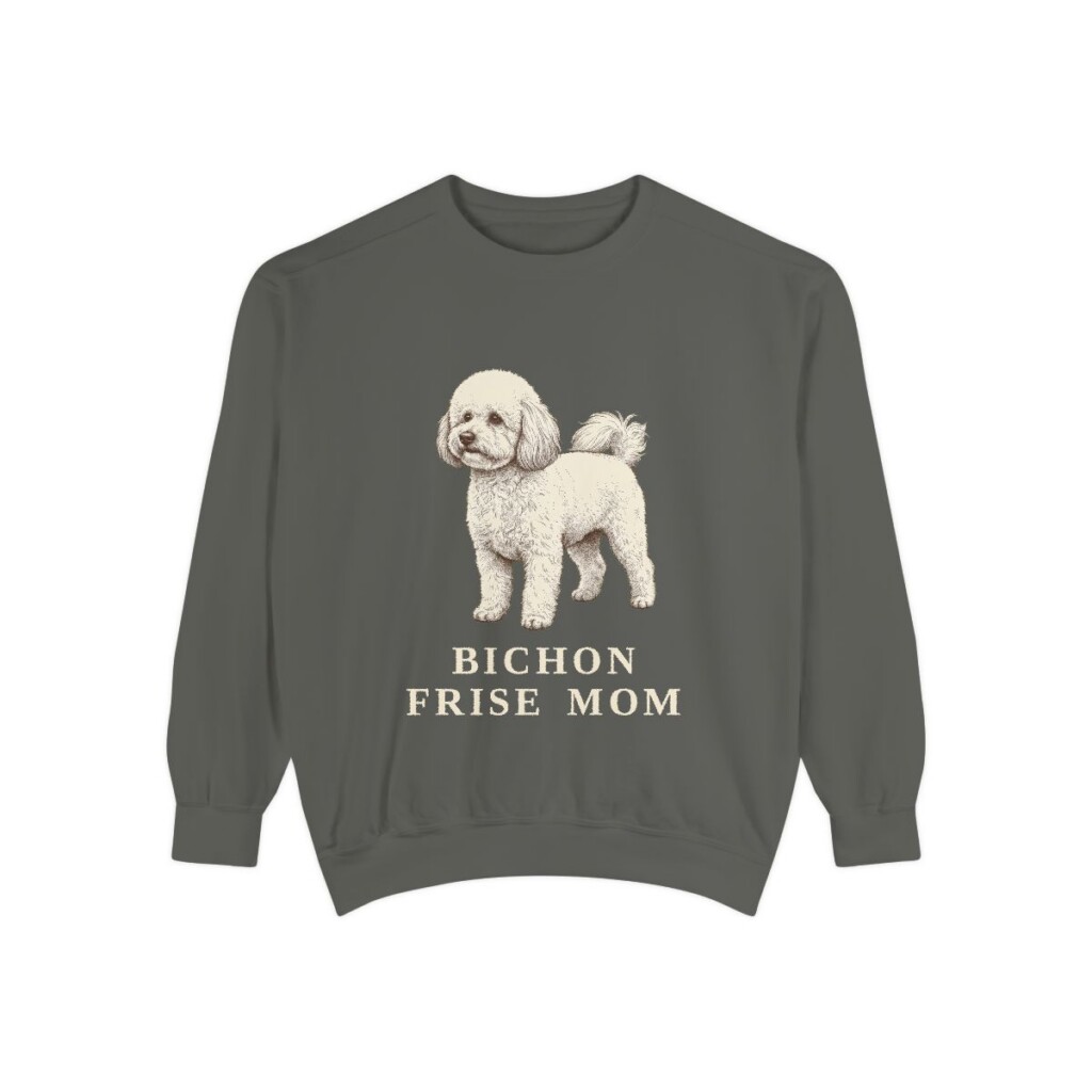 bichon-frise-sweatshirt-mom-pepper Bichon Frise Mom Sweatshirt, Pepper, front view