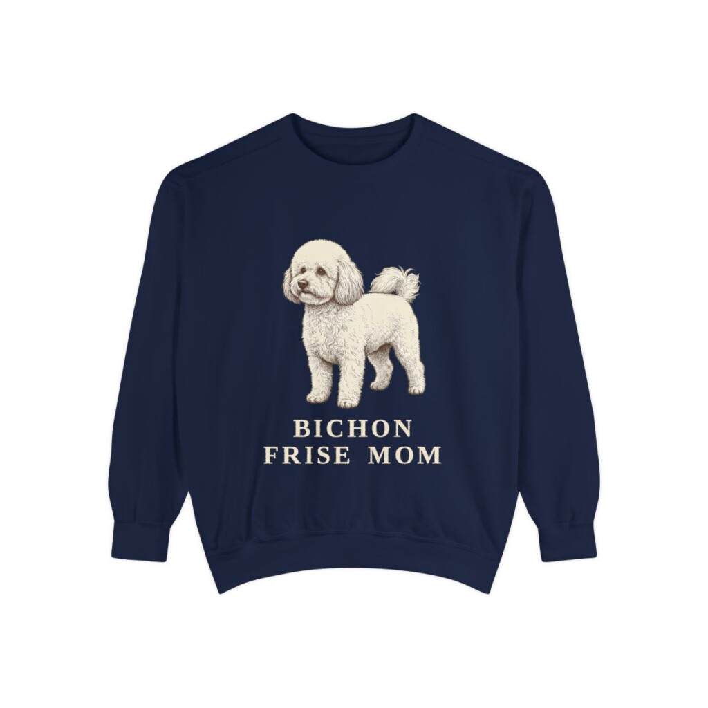 bichon-frise-sweatshirt-mom-true-navy Bichon Frise Mom Sweatshirt, True Navy, front view