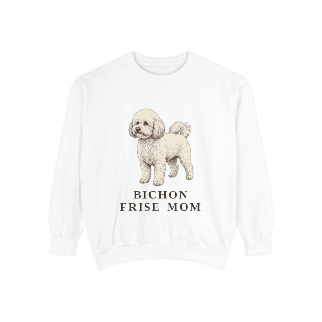 bichon-frise-sweatshirt-mom-white Bichon Frise Mom Sweatshirt, White, front view