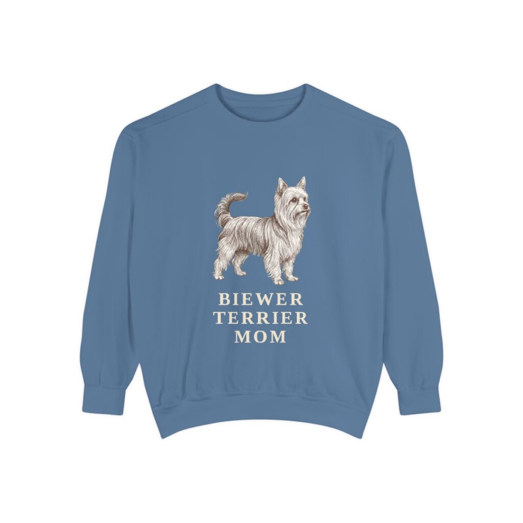 Biewer Terrier Mom Sweatshirt, Blue Jean, front view
