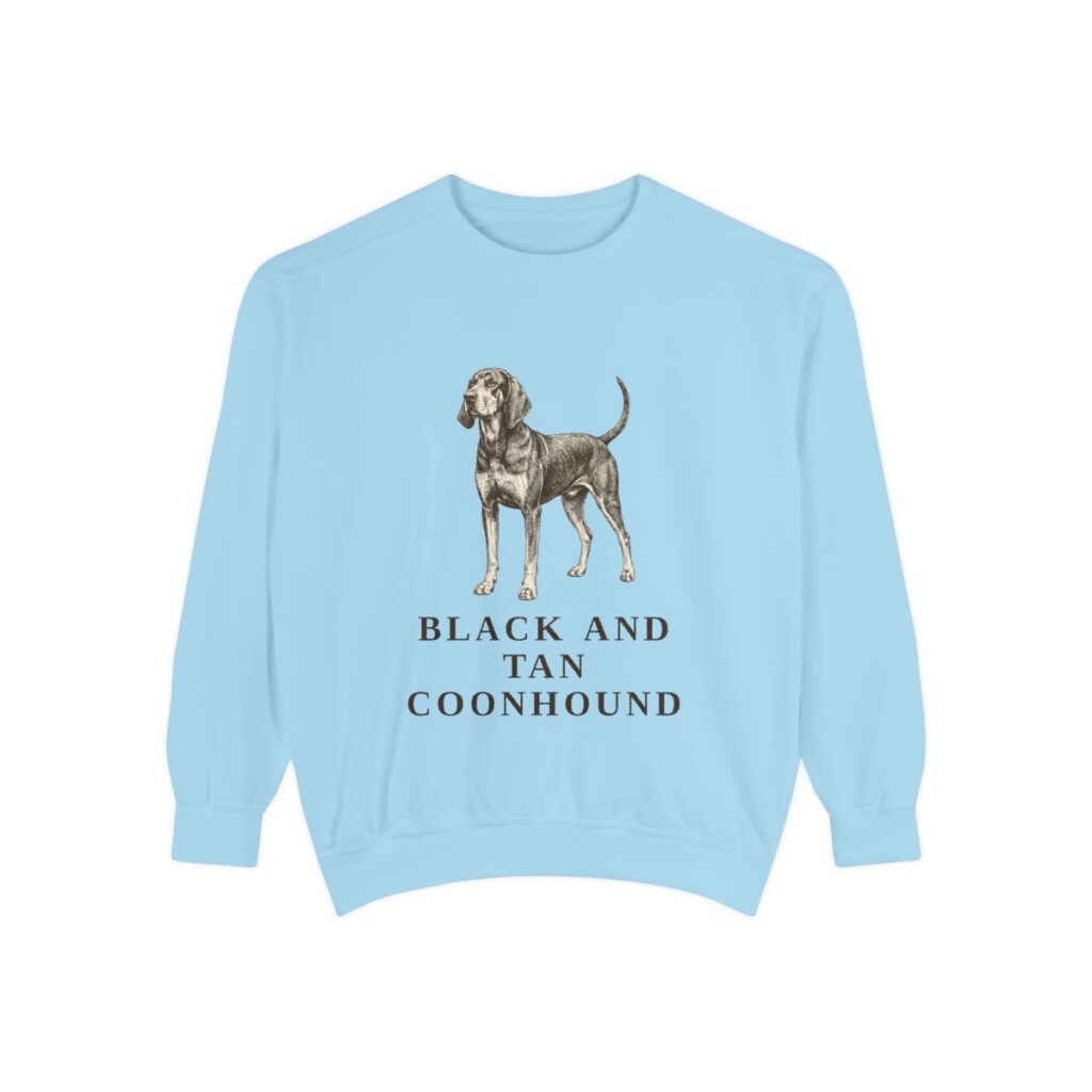 black-and-tan-coonhound-sweatshirt-chambray Black and Tan Coonhound Sweatshirt, Chambray, front view