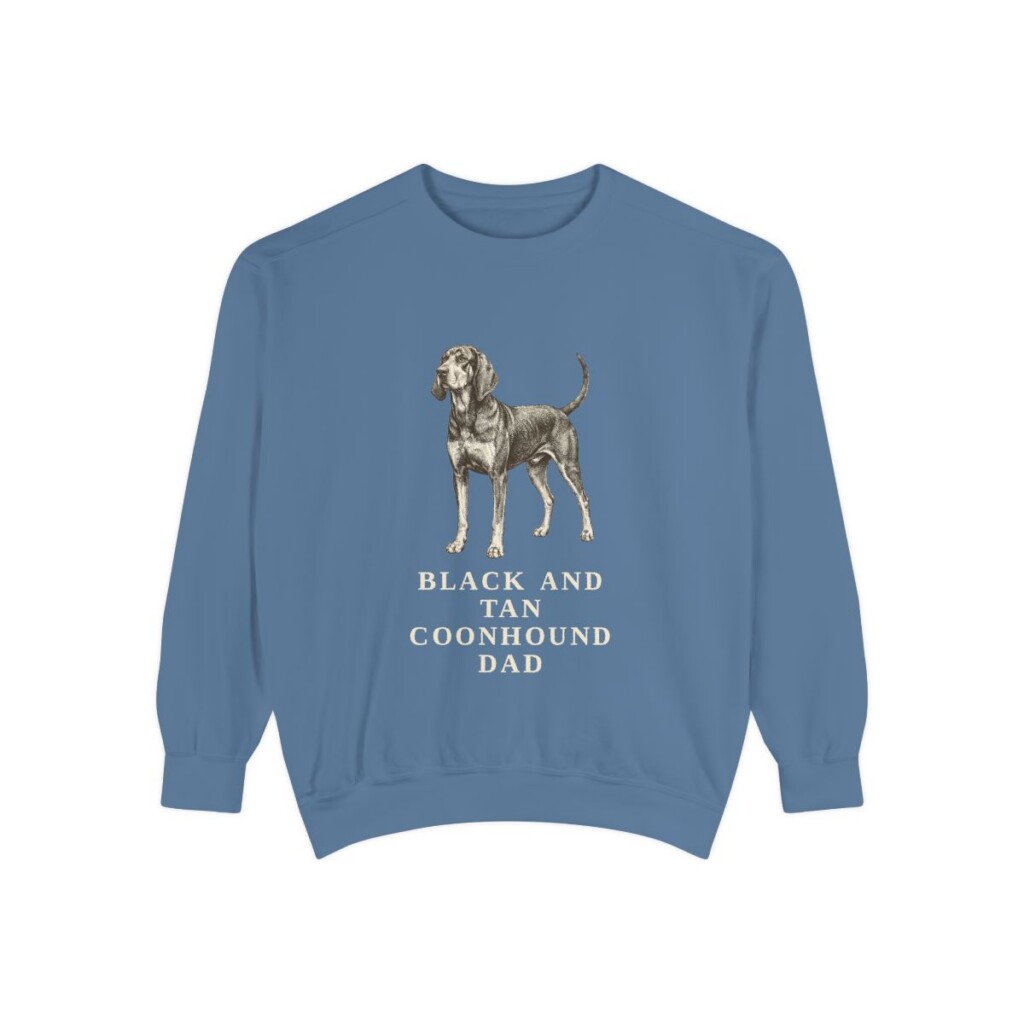 Black and Tan Coonhound Dad Sweatshirt, Blue Jean, front view