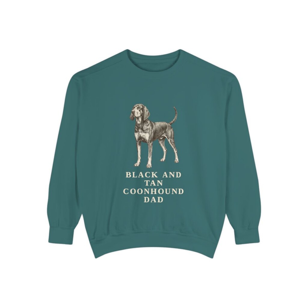 Black and Tan Coonhound Dad Sweatshirt, Blue Spruce, front view