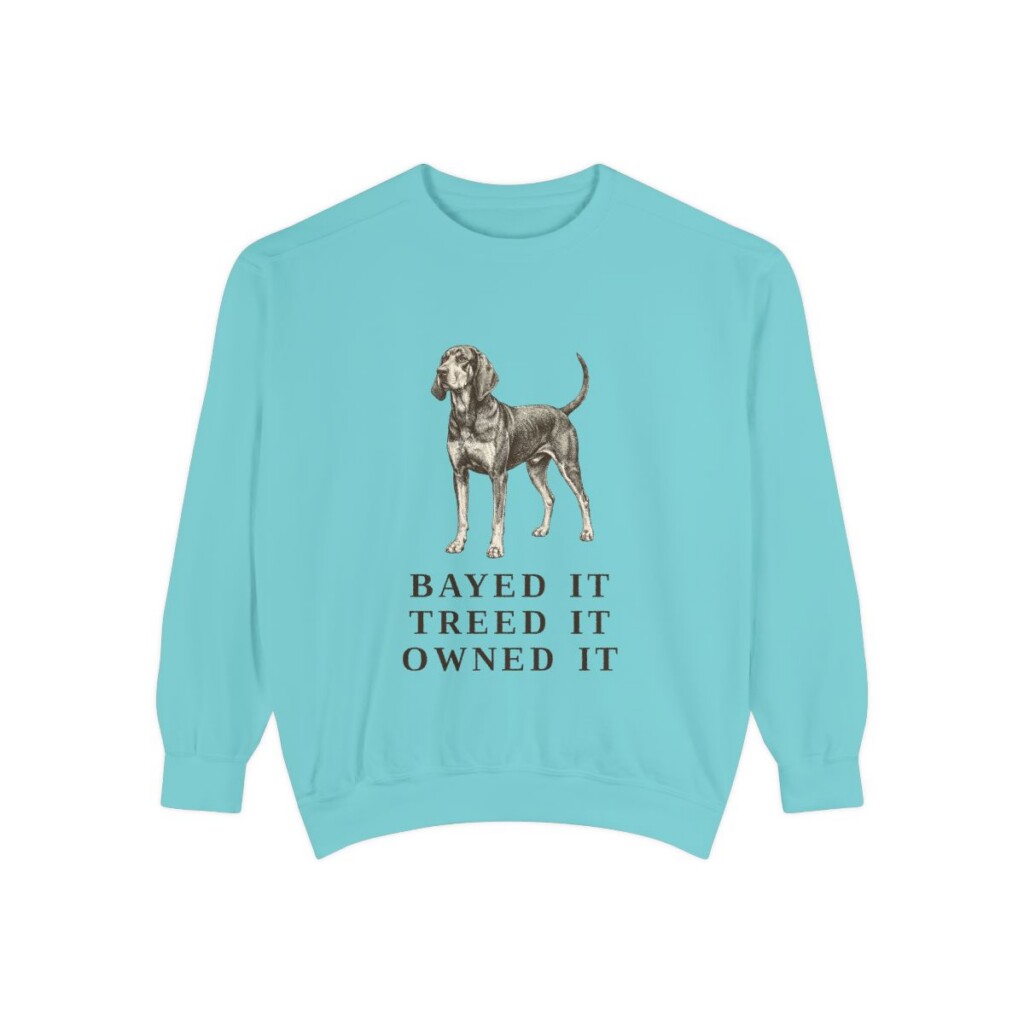 Black and Tan Coonhound Humor Sweatshirt, Chalky Mint, front view
