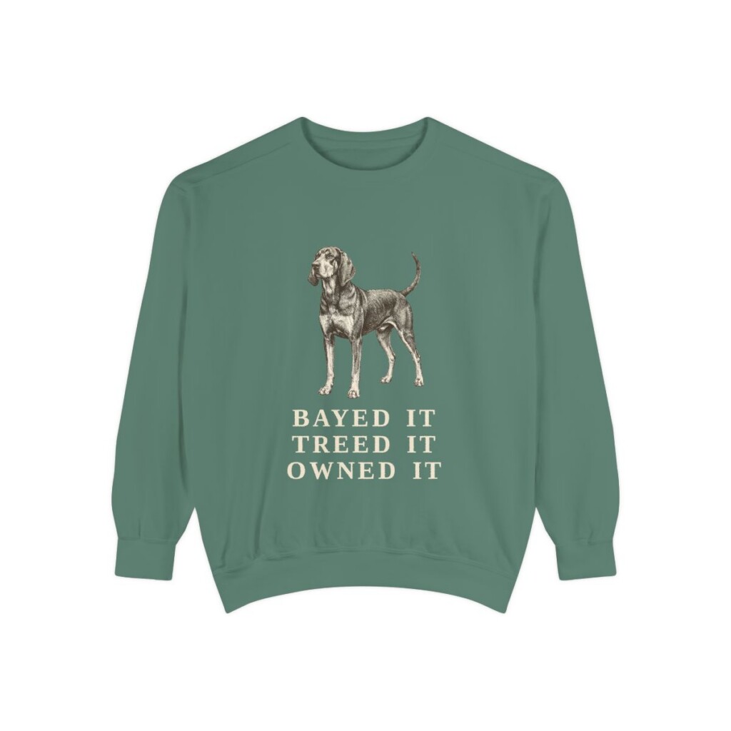 Black and Tan Coonhound Humor Sweatshirt, Light Green, front view