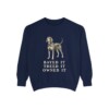 Black and Tan Coonhound Humor Sweatshirt, True Navy, front view