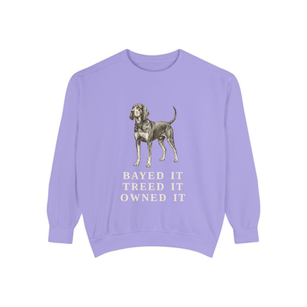 Black and Tan Coonhound Humor Sweatshirt, Violet, front view