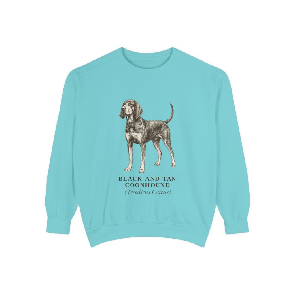Black and Tan Coonhound Latin Sweatshirt, Chalky Mint, front view