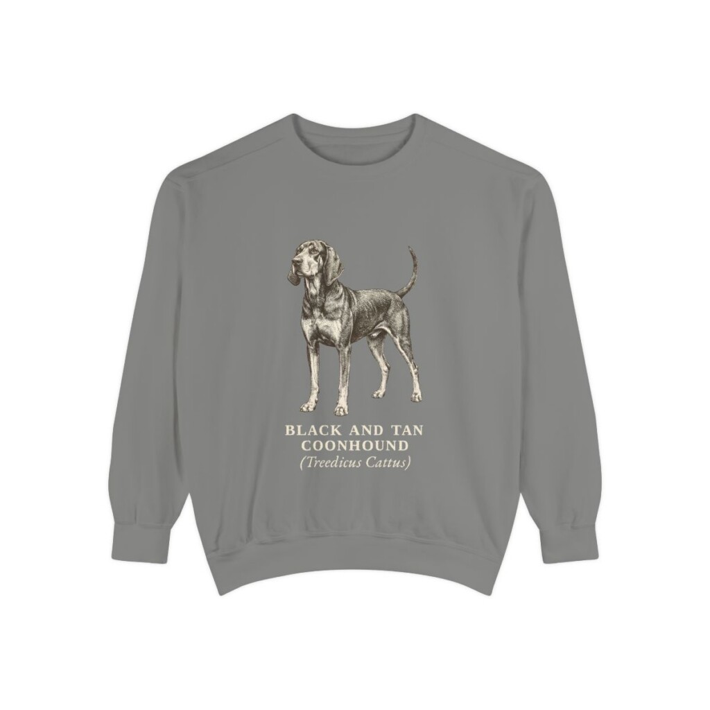 Black and Tan Coonhound Latin Sweatshirt, Grey, front view