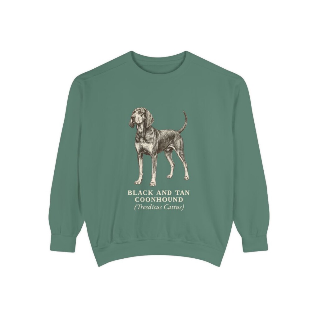 Black and Tan Coonhound Latin Sweatshirt, Light Green, front view