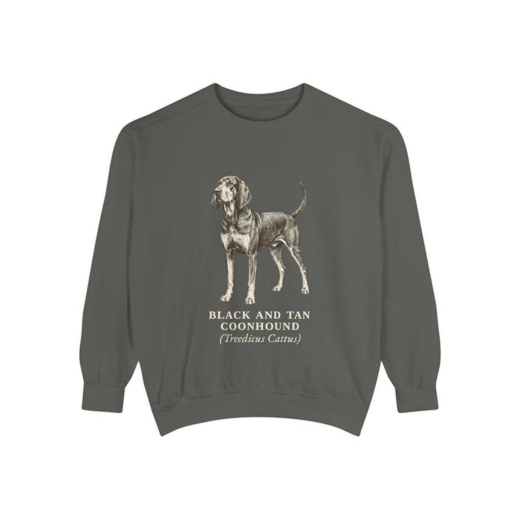 Black and Tan Coonhound Latin Sweatshirt, Pepper, front view