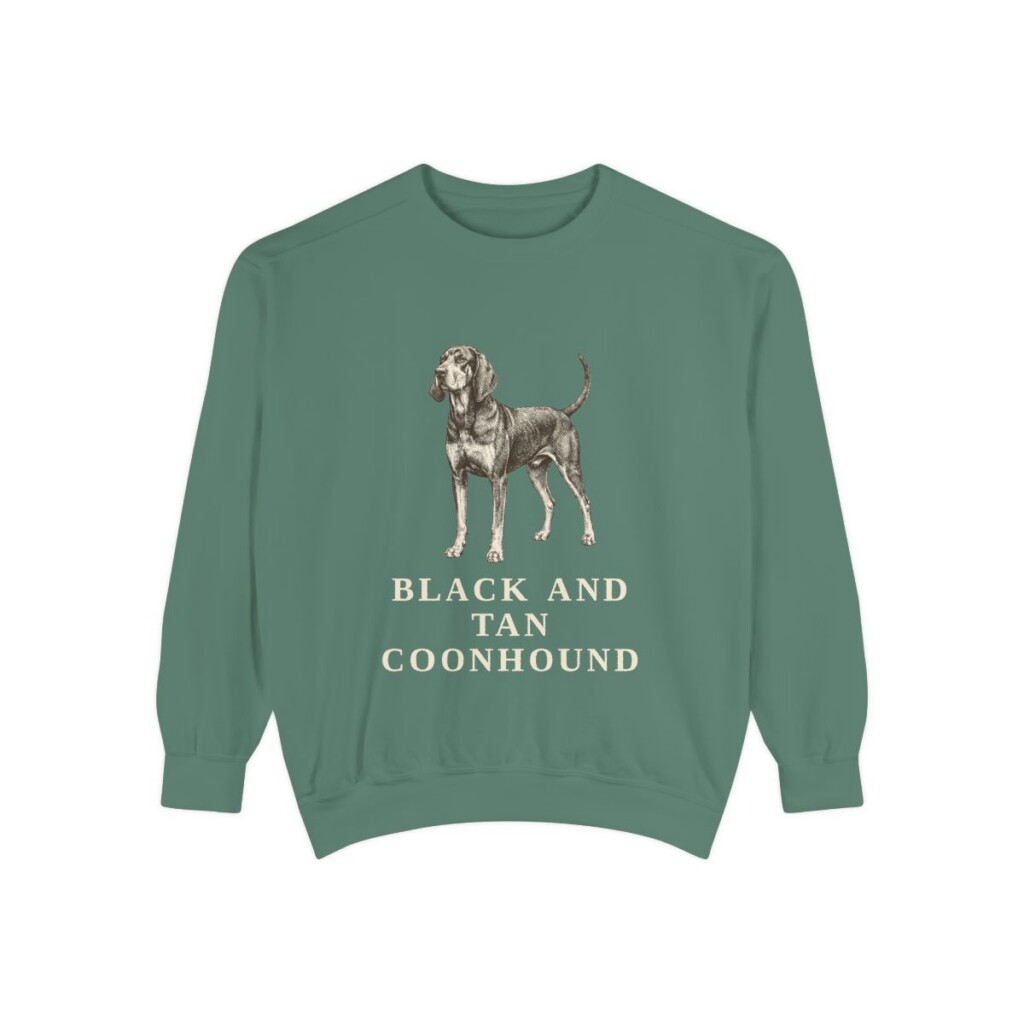 black-and-tan-coonhound-sweatshirt-light-green Black and Tan Coonhound Sweatshirt, Light Green, front view