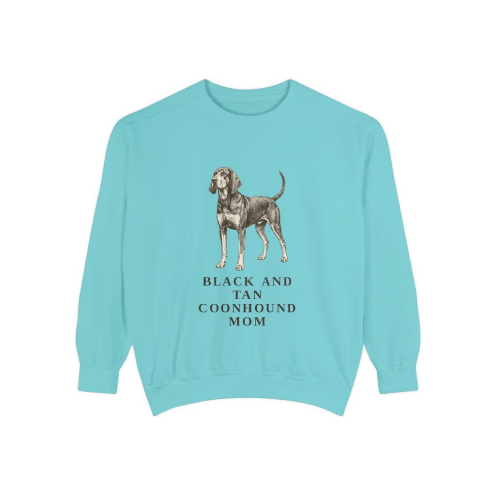 Black and Tan Coonhound Mom Sweatshirt, Chalky Mint, front view