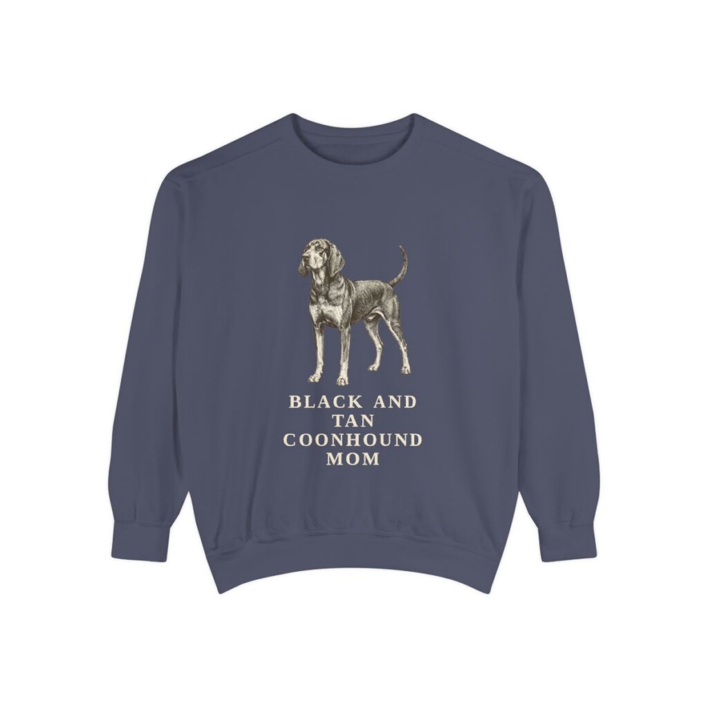 Black and Tan Coonhound Mom Sweatshirt, Denim, front view