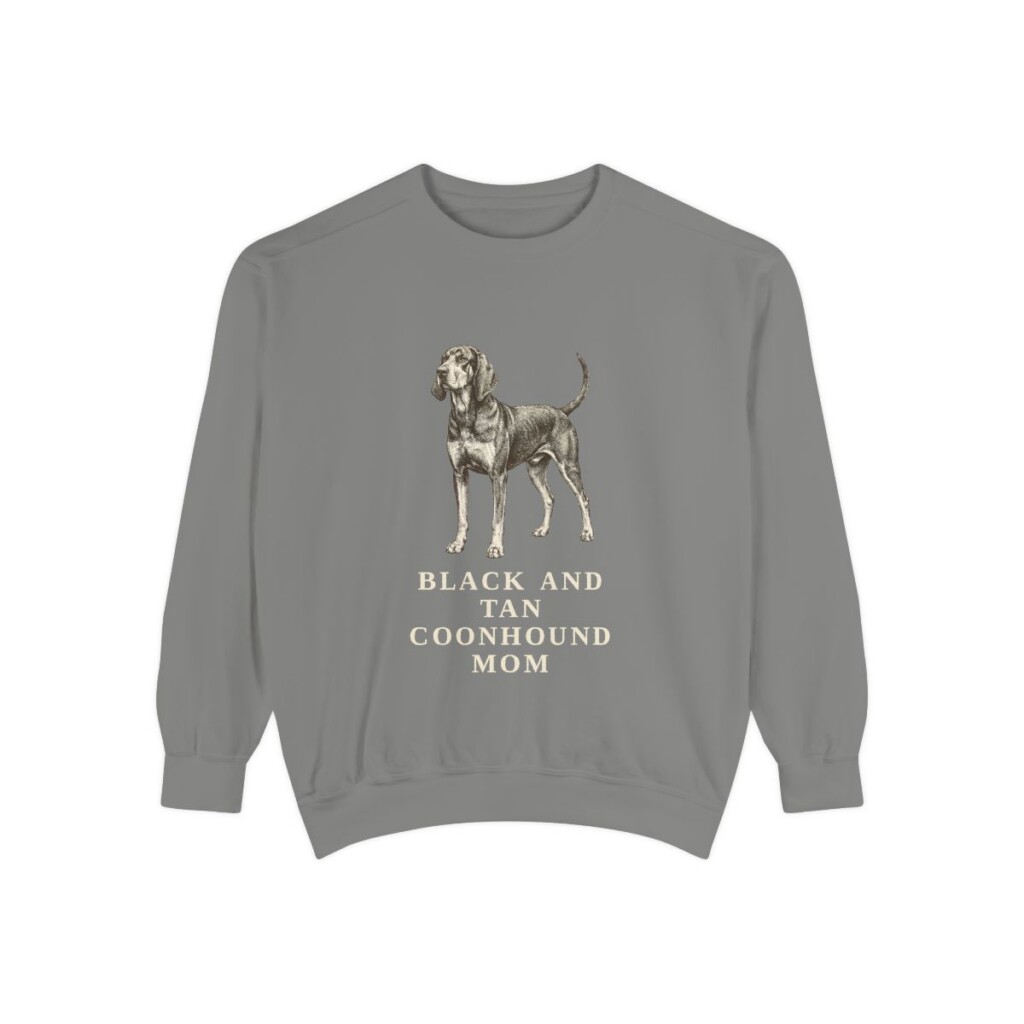 Black and Tan Coonhound Mom Sweatshirt, Grey, front view
