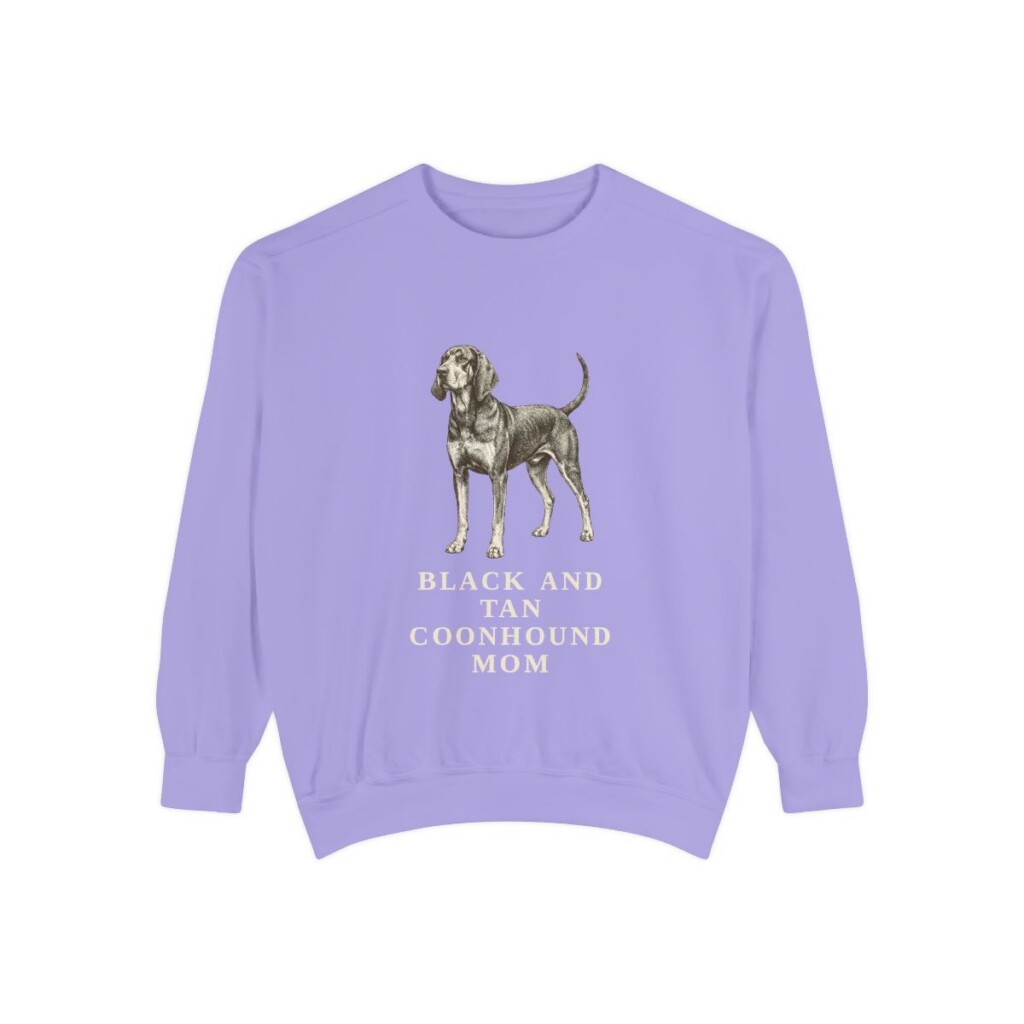 Black and Tan Coonhound Mom Sweatshirt, Violet, front view