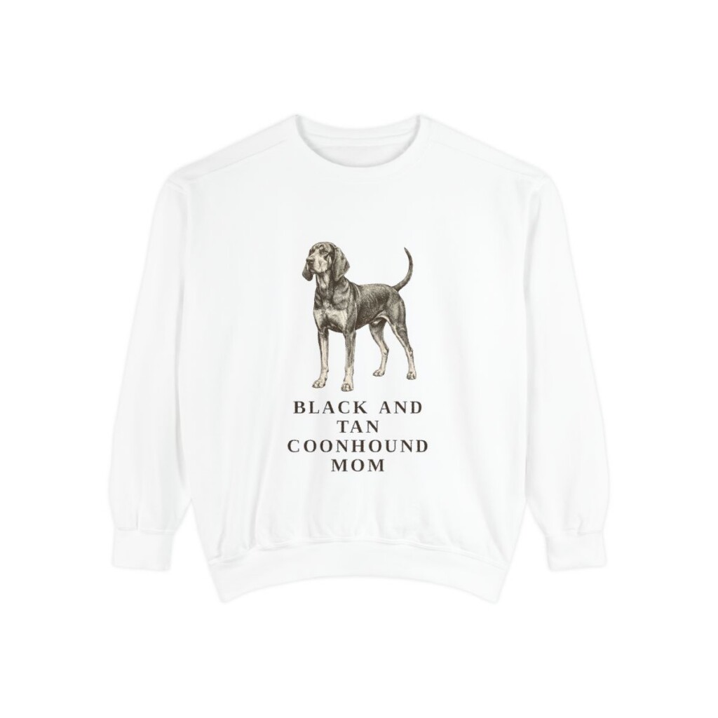 Black and Tan Coonhound Mom Sweatshirt, White, front view
