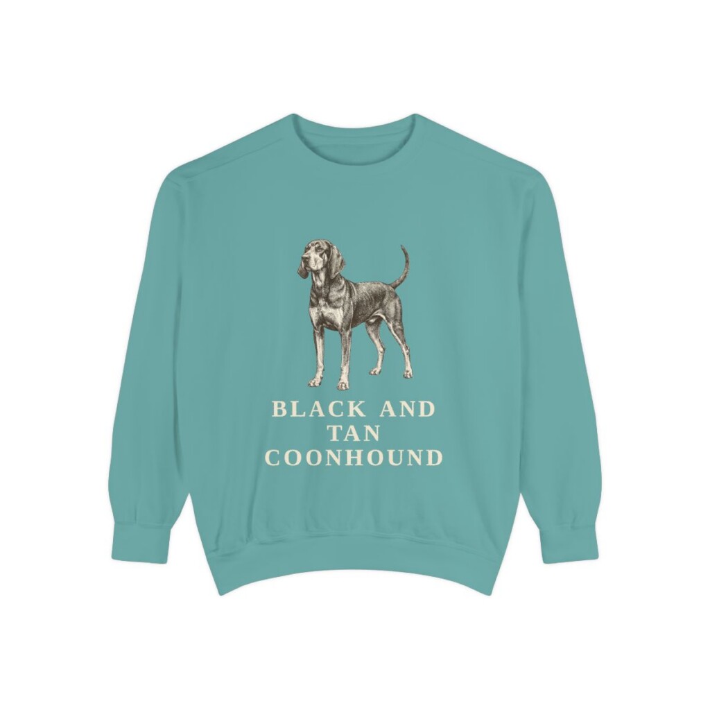 black-and-tan-coonhound-sweatshirt-seafoam Black and Tan Coonhound Sweatshirt, Seafoam, front view