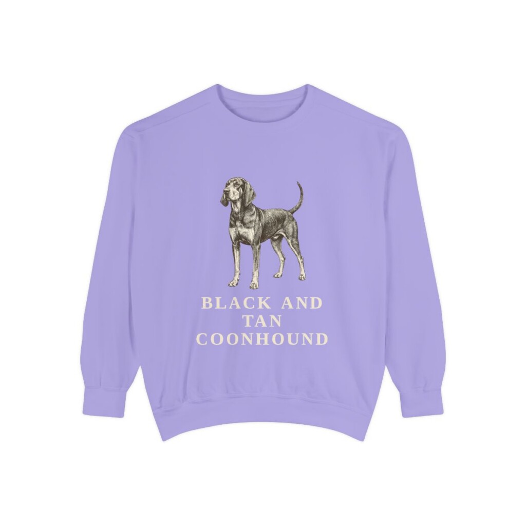black-and-tan-coonhound-sweatshirt-violet Black and Tan Coonhound Sweatshirt, Violet, front view