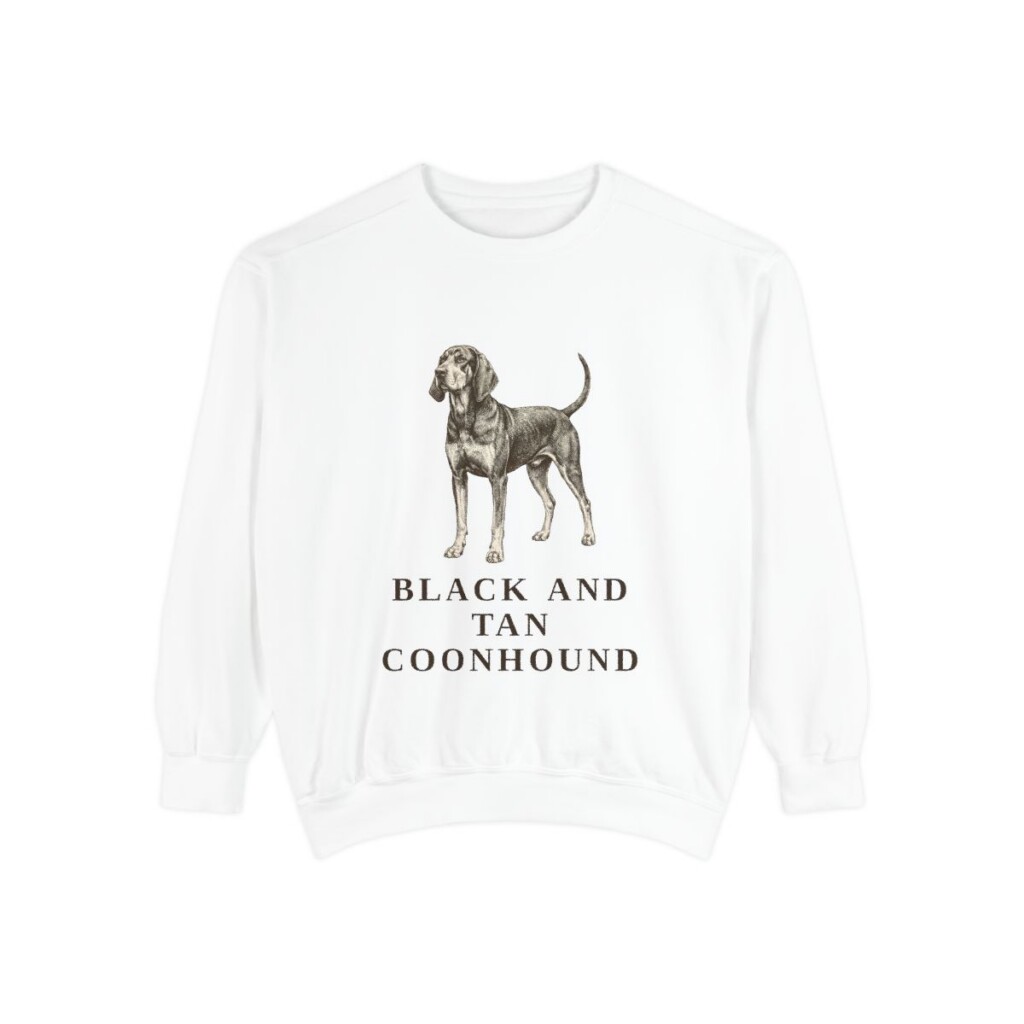 black-and-tan-coonhound-sweatshirt-white Black and Tan Coonhound Sweatshirt, White, front view
