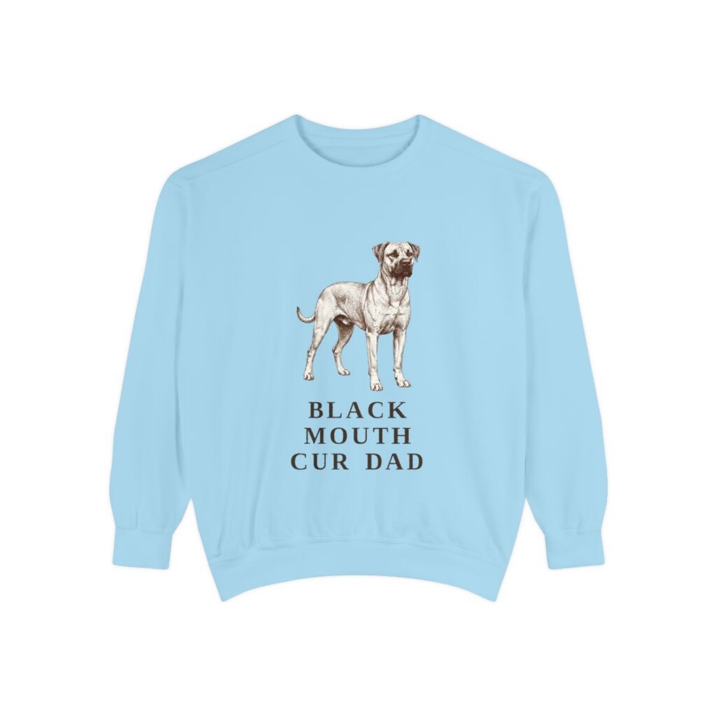 black-mouth-cur-sweatshirt-dad-chambray Black Mouth Cur Dad Sweatshirt, Chambray, front view
