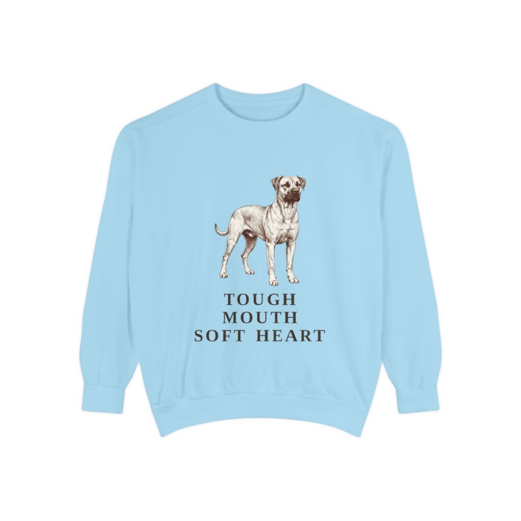 Black Mouth Cur Humor Sweatshirt, Chambray, front view