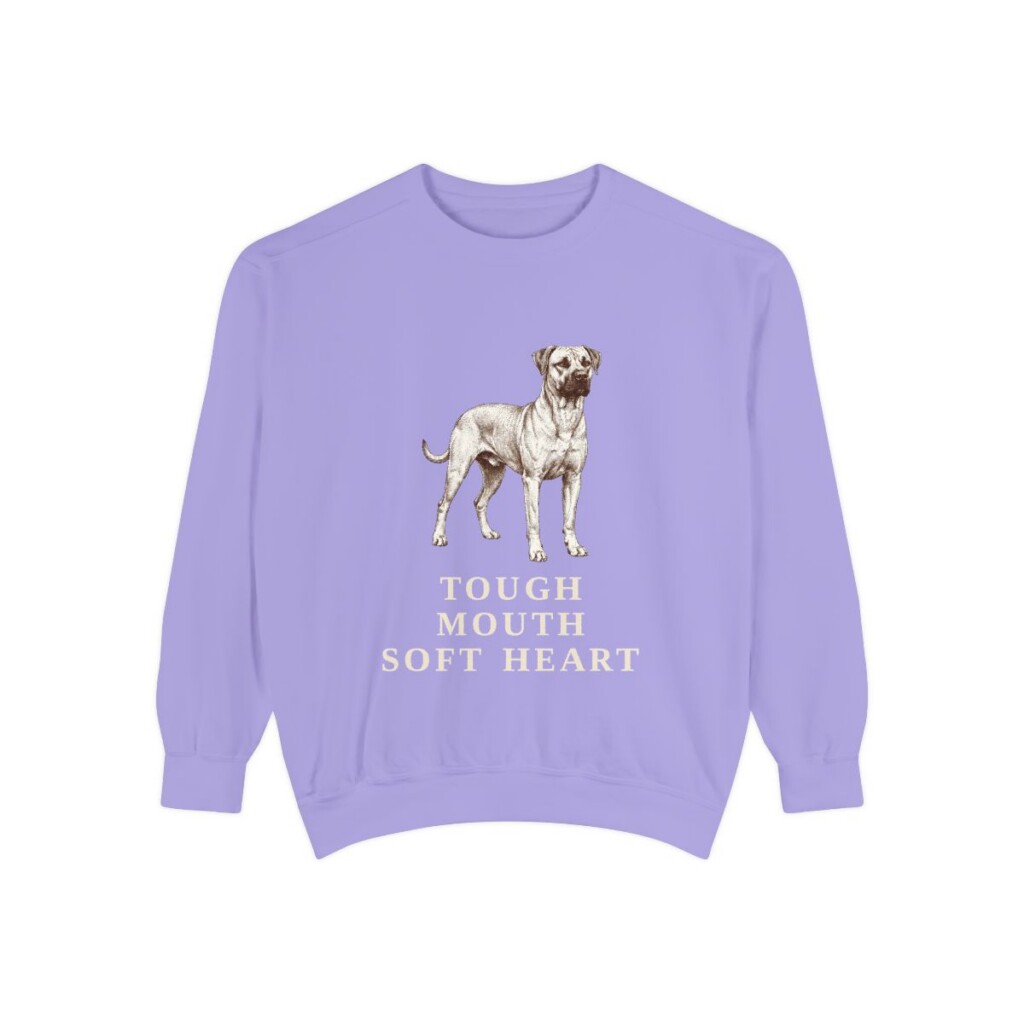 Black Mouth Cur Humor Sweatshirt, Violet, front view
