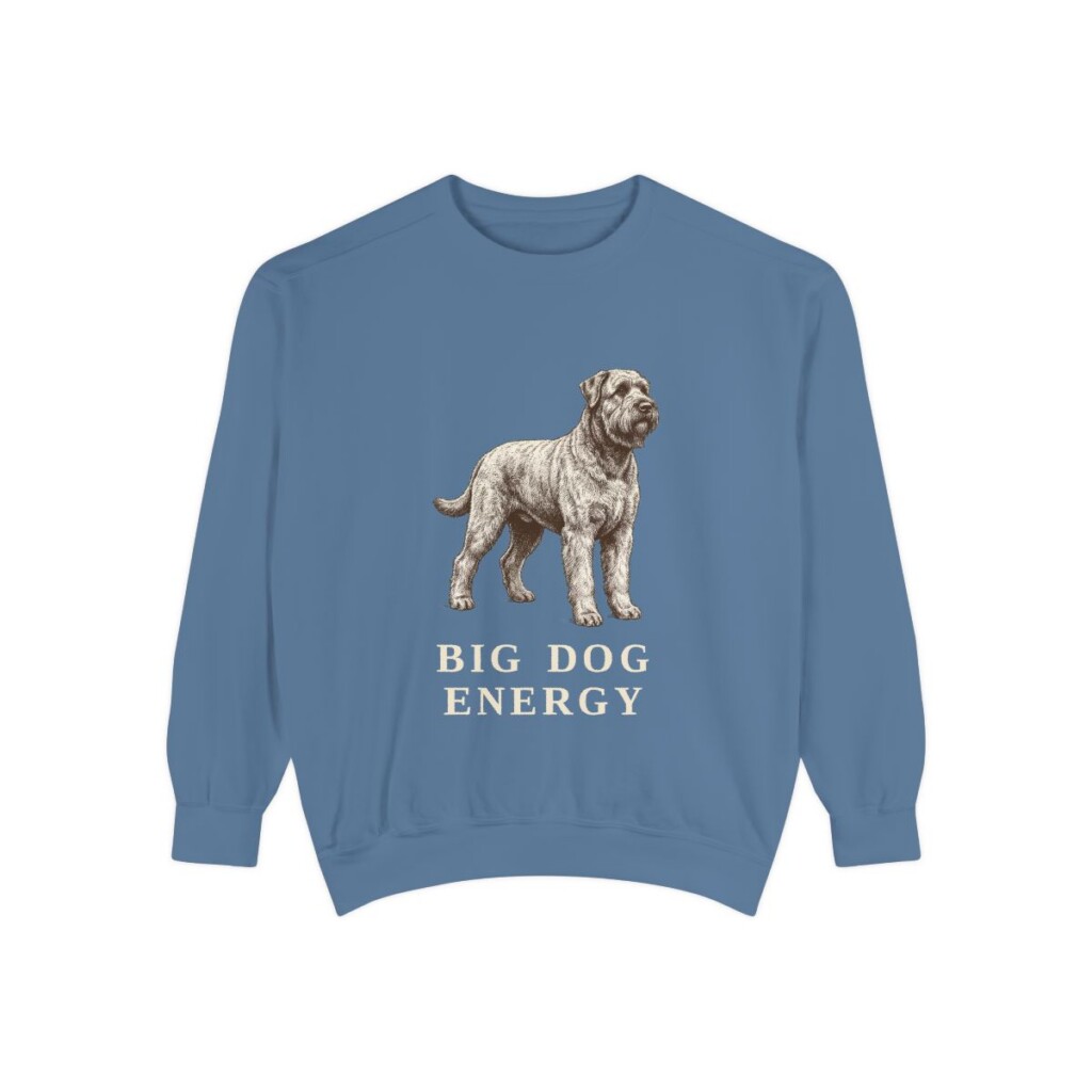 Black Russian Terrier Humor Sweatshirt, Blue Jean, front view